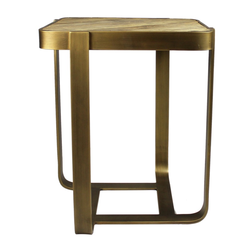 Brass And Brown Solid Wood And Iron Square End Table By Homeroots