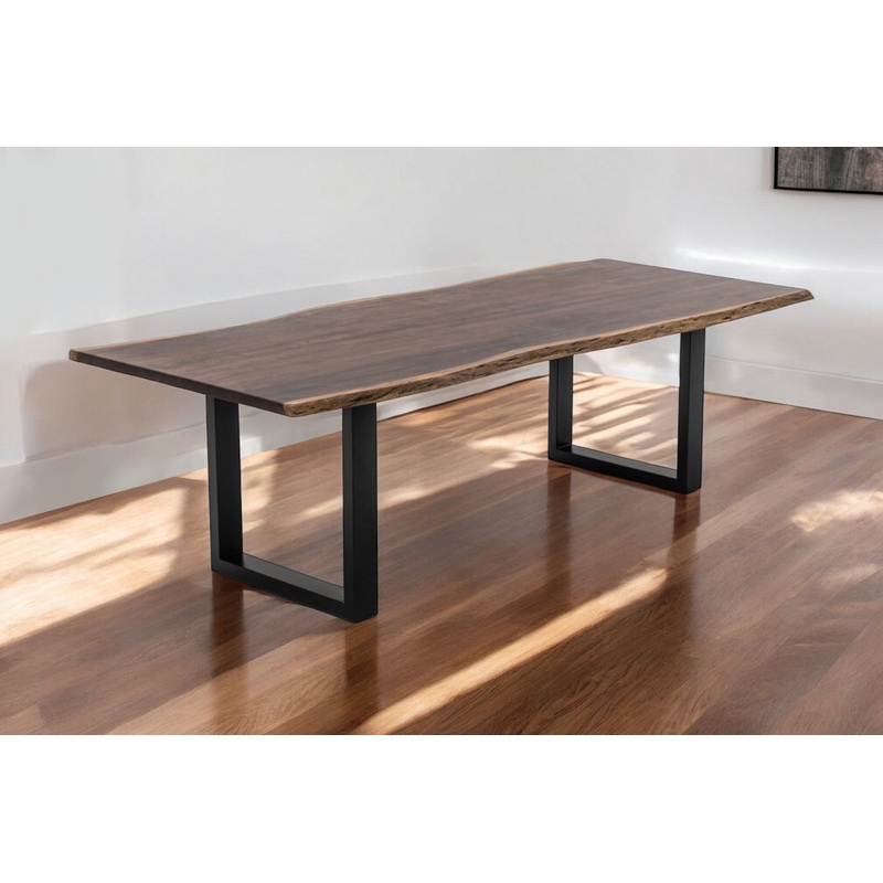 Brown And Black Solid Wood And Metal Sled Base Dining Table By Homeroots