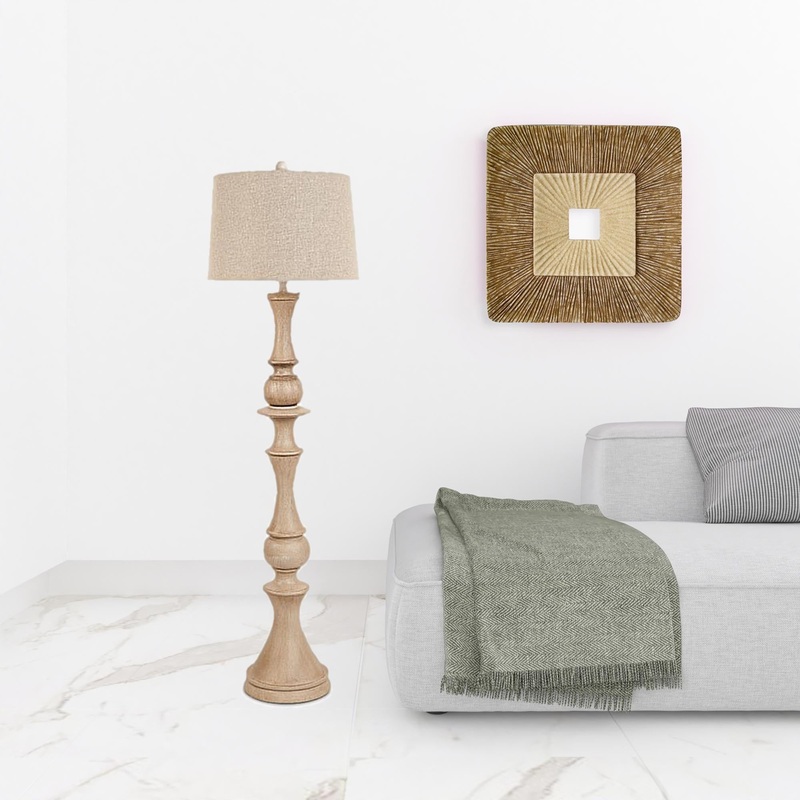 Brown Polyresin Novelty Floor Lamp With Beige Linen Shade By Homeroots