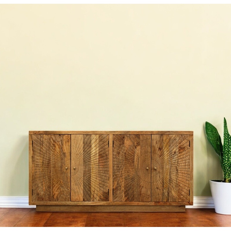 Brown Solid Wood Sideboard with Four Doors By Homeroots