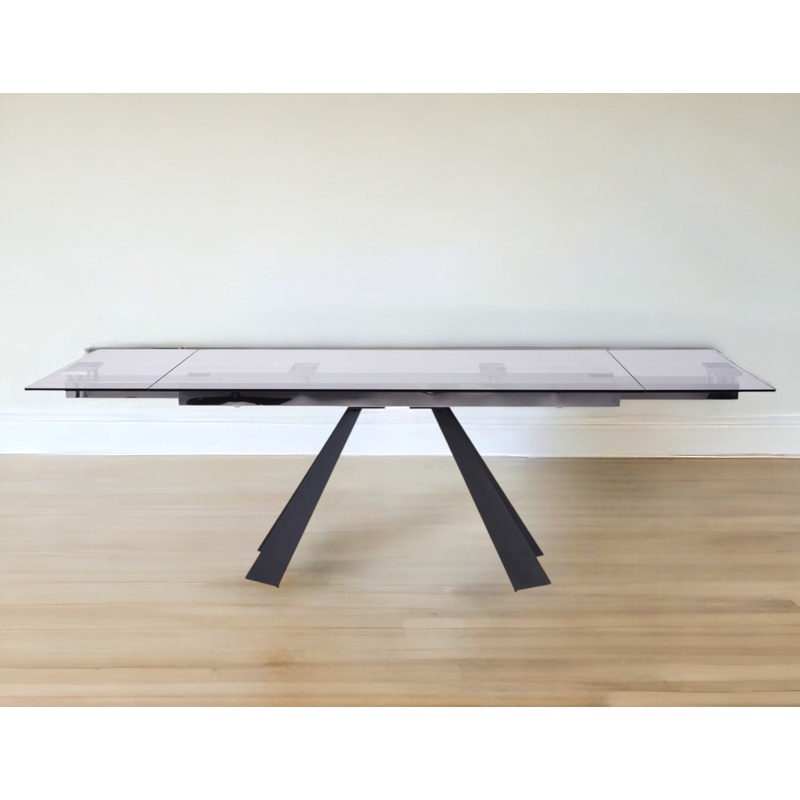 Clear And Black Glass And Metal Drop Leaf Pedestal Base Dining Table By Homeroots