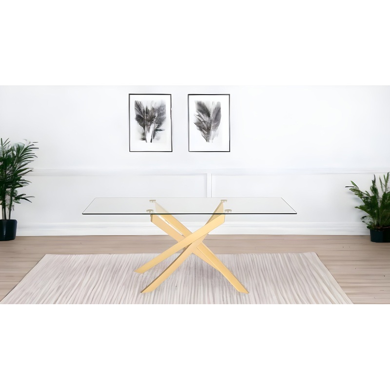 Clear And Gold Rectangular Glass And Stainless Steel Dining Table By Homeroots
