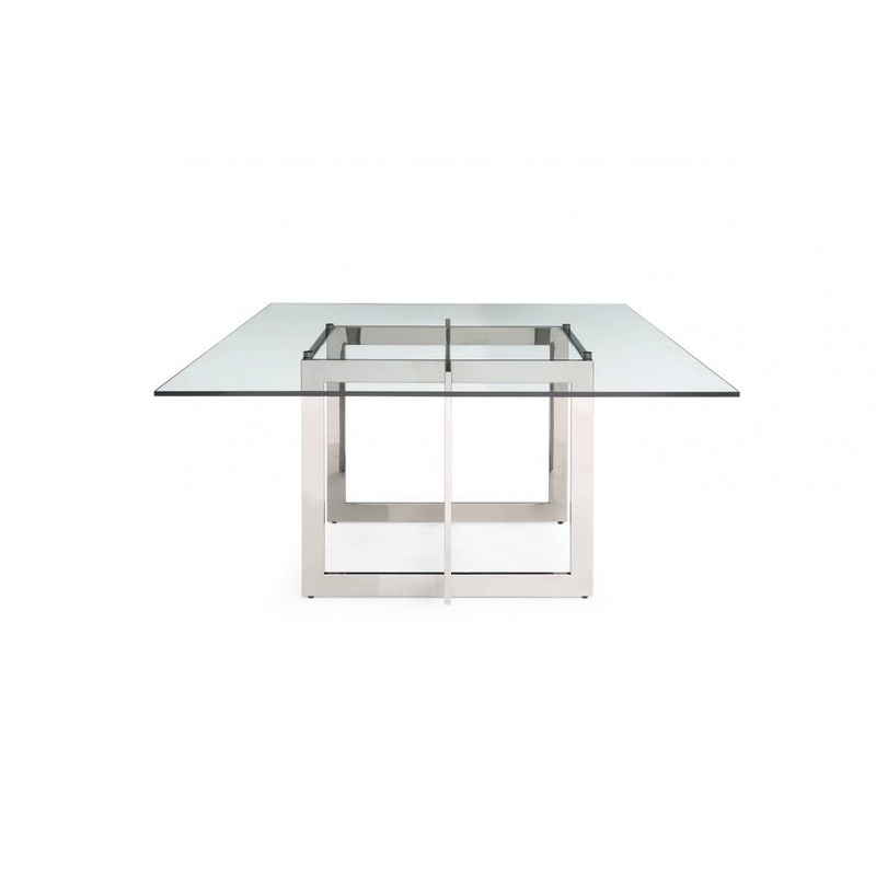 Clear And Gunmetal Square Glass And Stainless Steel Pedestal Base Dining Table By Homeroots