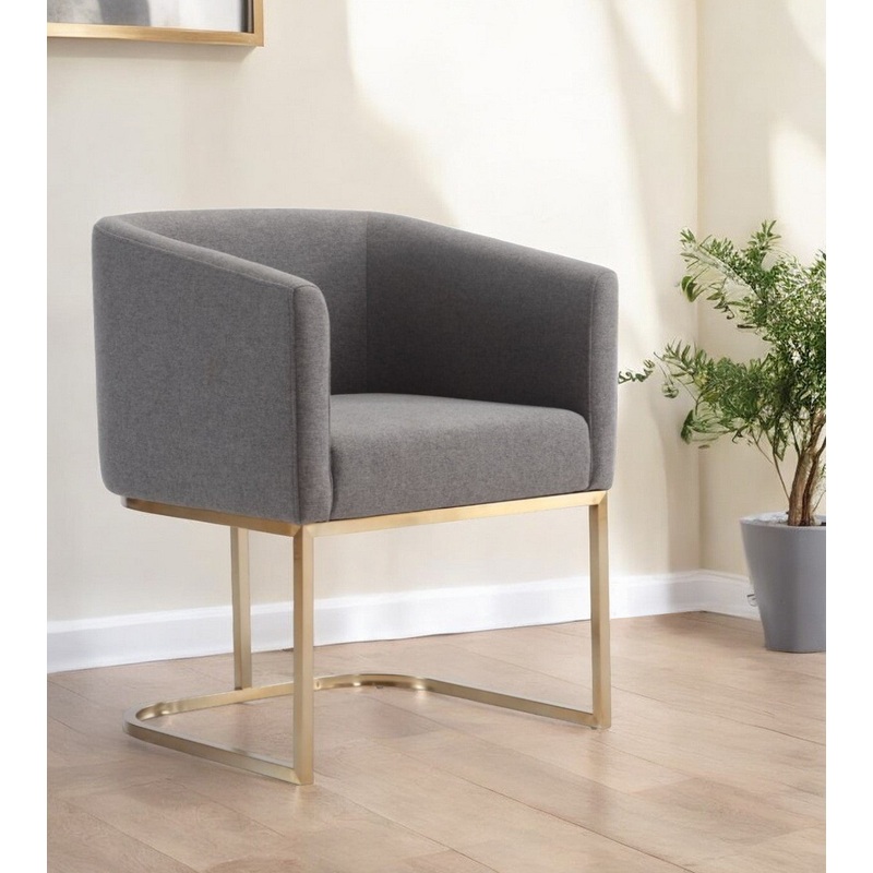 Dark Gray And Antiqued Brass Upholstered Fabric Dining Arm Chair By Homeroots