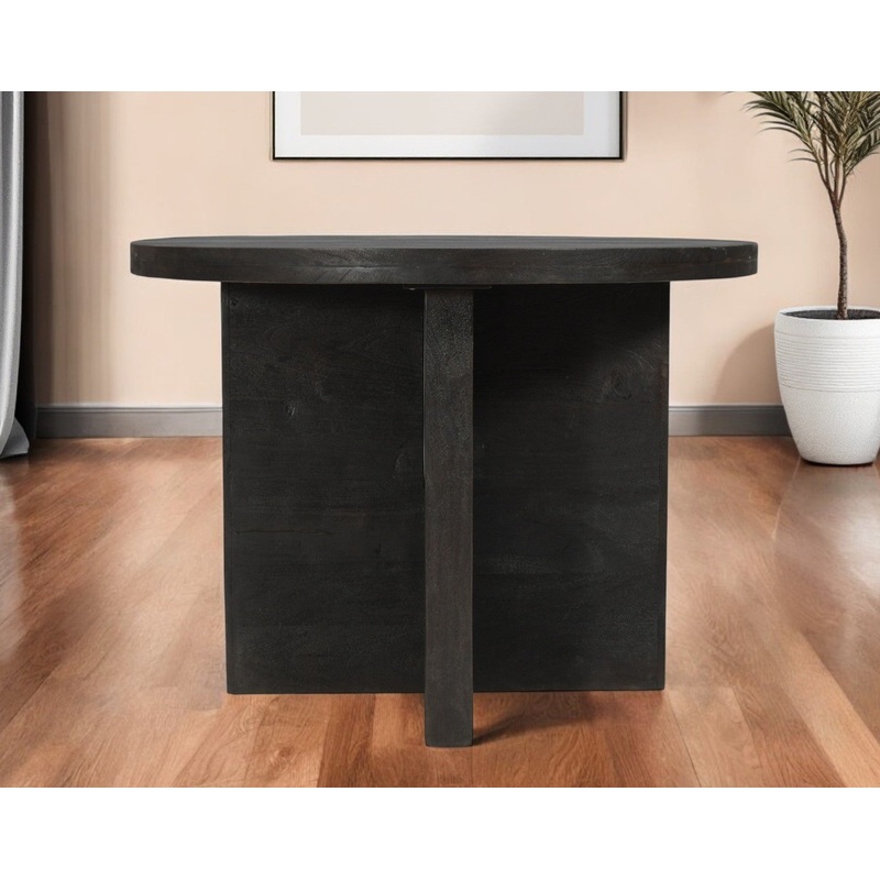 Deep Taupe Rounded Solid Wood Pedestal Base Dining Table By Homeroots