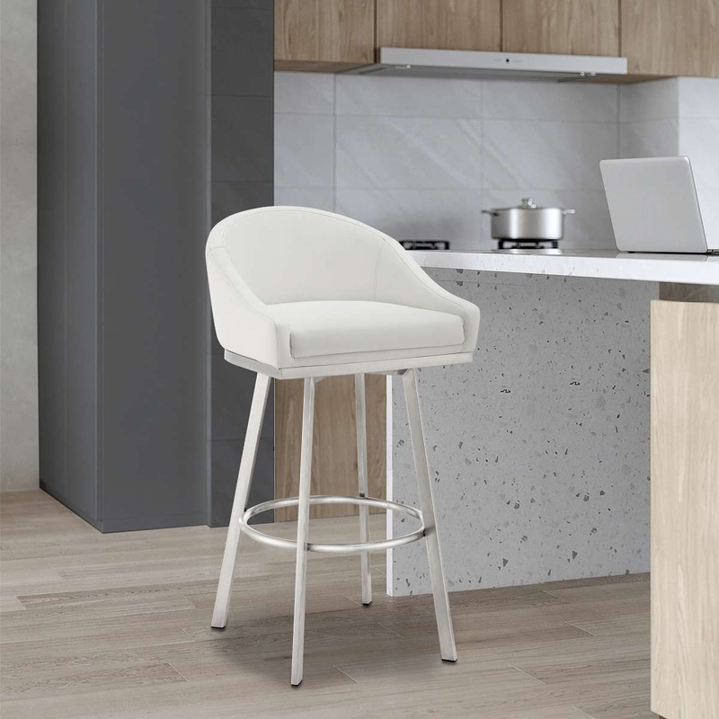 Eleanor 26" Swivel Counter Stool in Brushed Stainless Steel with White Faux Leather By Armen Living
