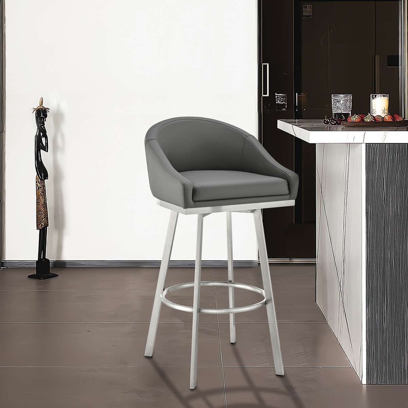 Eleanor 30" Swivel Bar Stool in Brushed Stainless Steel with Gray Faux Leather By Armen Living