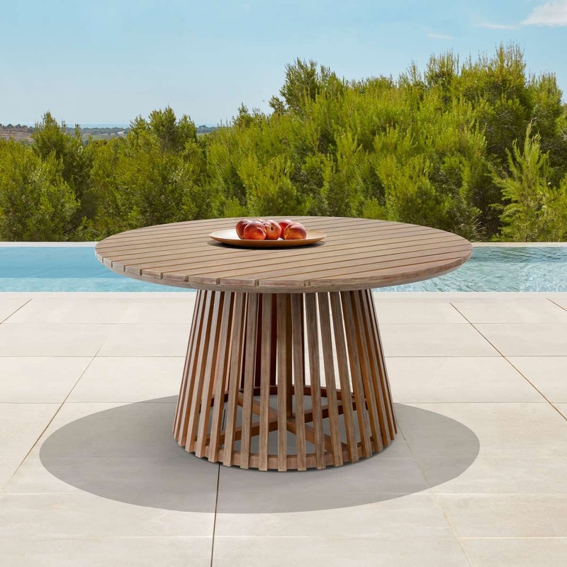 Escondido Outdoor Patio Round Dining Table in Light Eucalyptus Wood By Armen Living