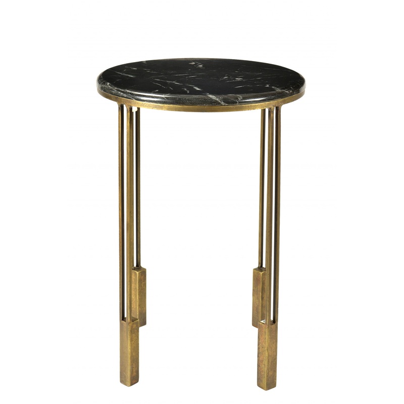 Gold And Black Marble And Iron Round End Table By Homeroots