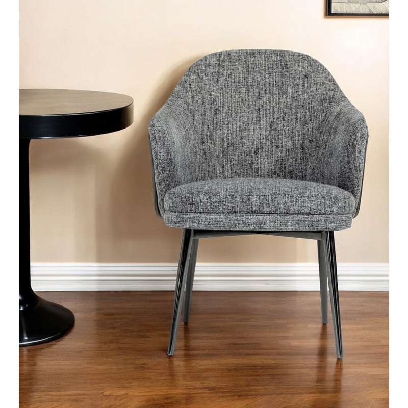 Gray And Black Upholstered Fabric and Faux Leather Wing Back Dining Arm Chair By Homeroots