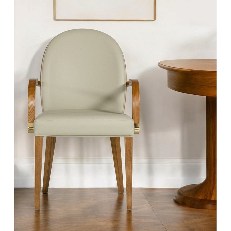 Gray And Brown Upholstered Faux Leather Dining Arm Chair By Homeroots