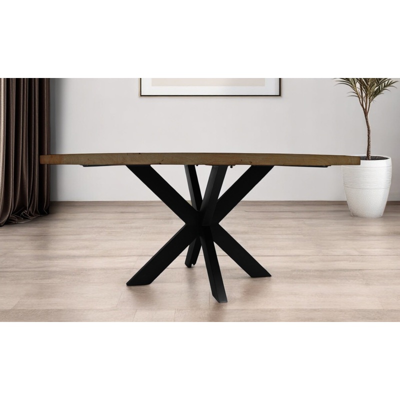 Gray Beige And Black Solid Wood And Iron Round Dining Table By Homeroots