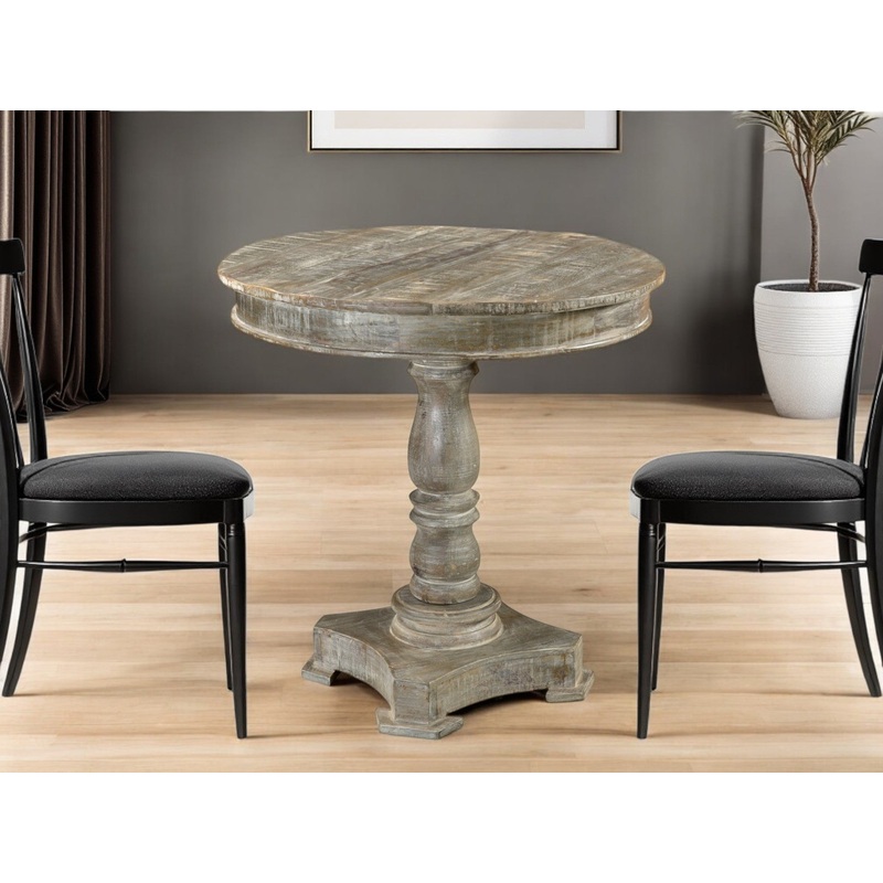 Gray Rounded Solid Wood Pedestal Base Dining Table By Homeroots