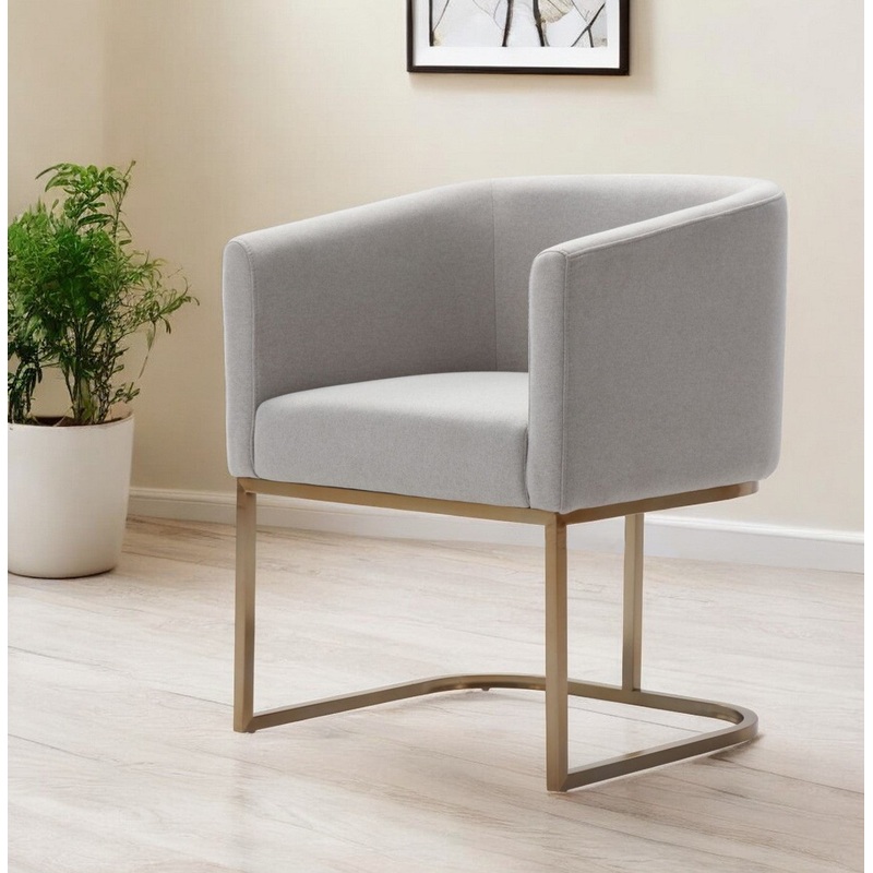 Light Gray And Antiqued Brass Upholstered Fabric Dining Arm Chair By Homeroots