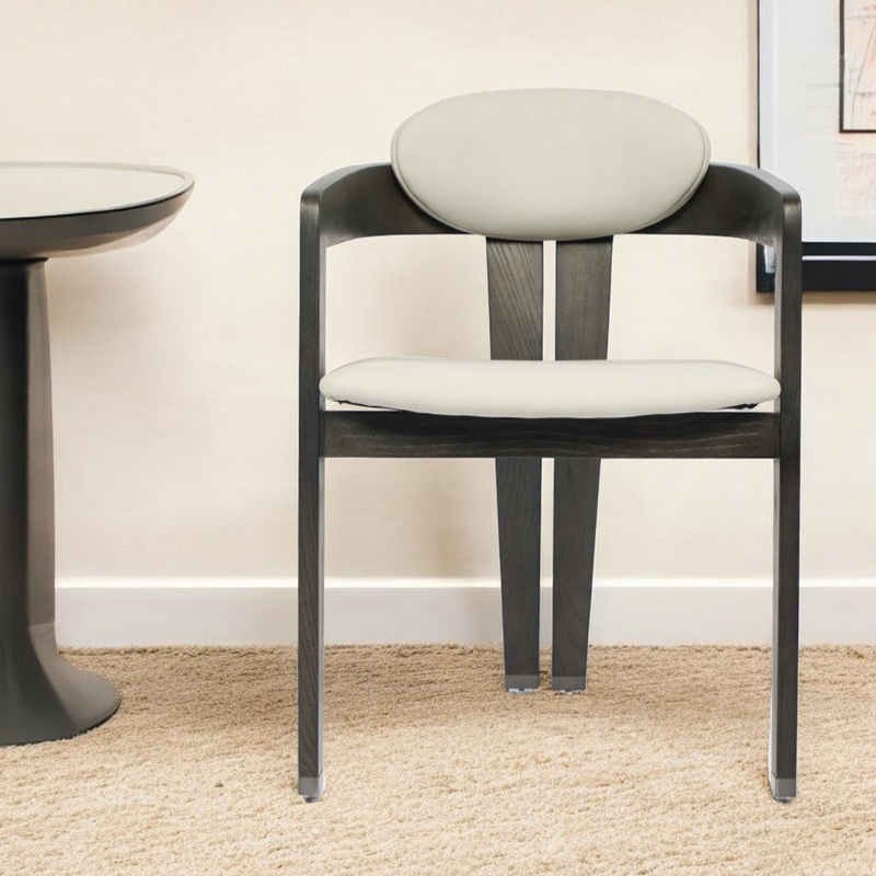 Light Gray And Dark Gray Upholstered Faux Leather Open Back Dining Arm Chair By Homeroots