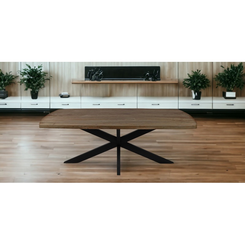 Natural And Black Solid Wood And Iron Pedestal Base Dining Table By Homeroots