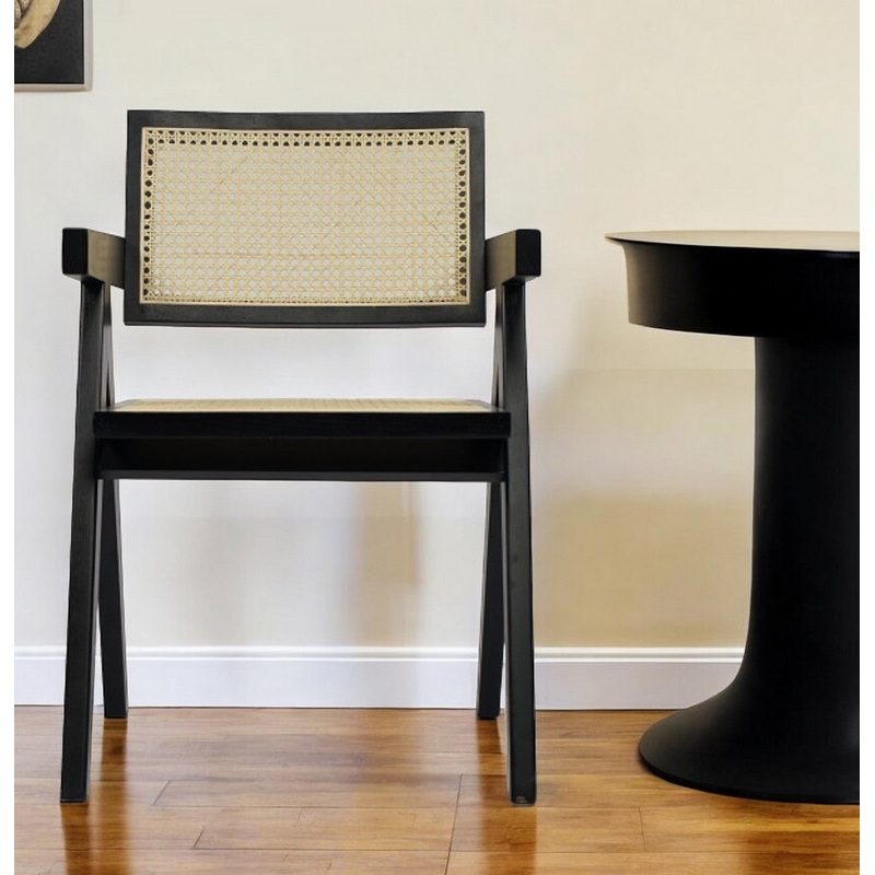 Natural And Black Wood Open Back Dining Arm Chair By Homeroots