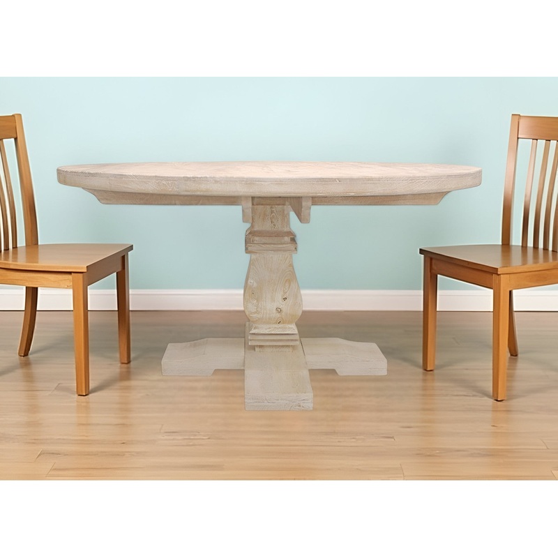 Natural Rounded Solid Wood Pedestal Base Dining Table By Homeroots
