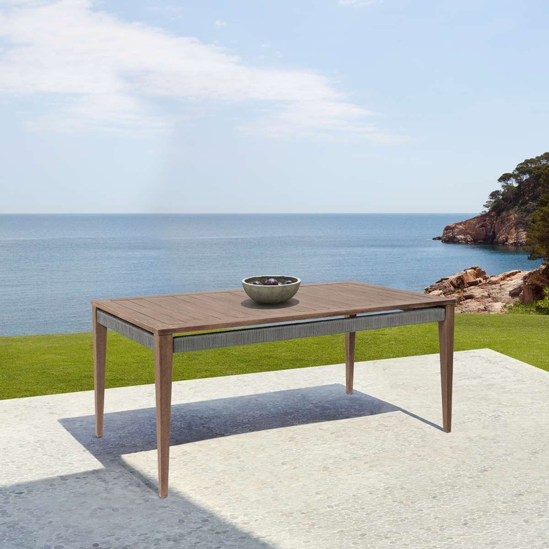 Orbit Outdoor Patio Dining Table in Weathered Eucalyptus Wood By Armen Living