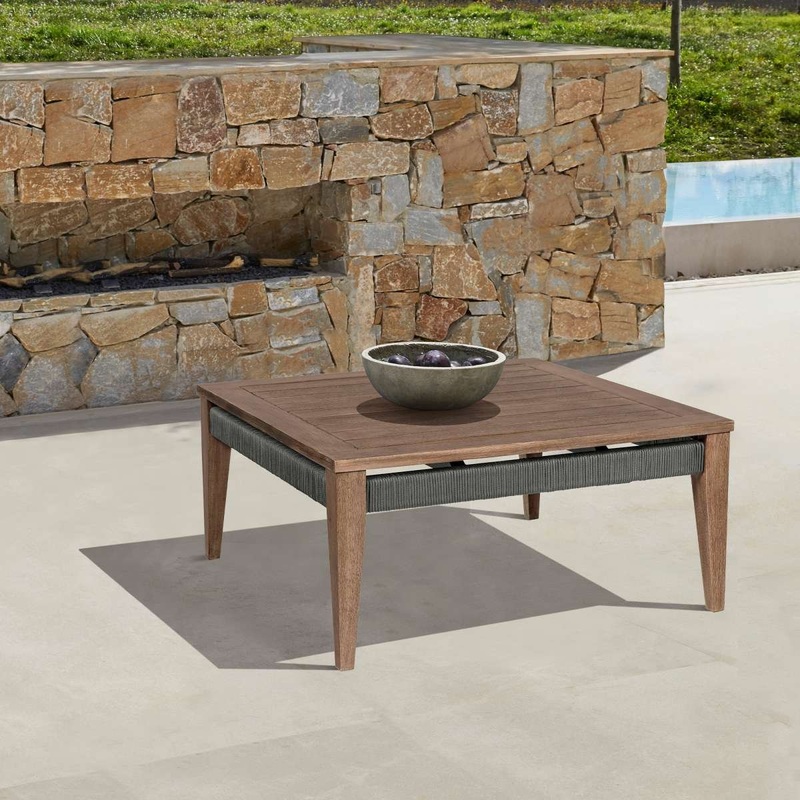 Orbit Square Outdoor Patio Coffee Table in Weathered Eucalyptus Wood By Armen Living