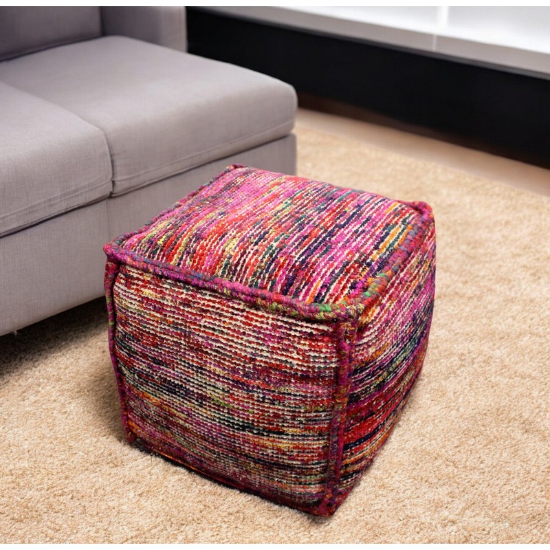Pink Wool Cube Pouf Ottoman By Homeroots