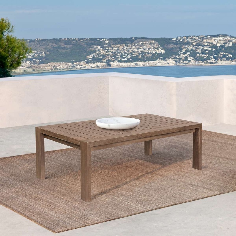 Relic Outdoor Patio Coffee Table in Weathered Eucalyptus Wood By Armen Living
