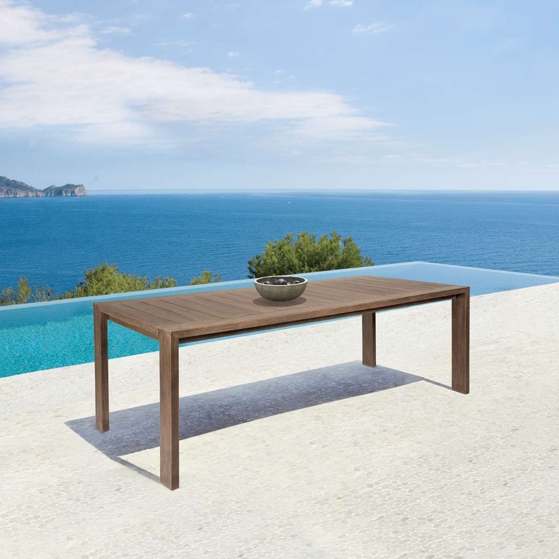Relic Outdoor Patio Dining Table in Weathered Eucalyptus Wood By Armen Living