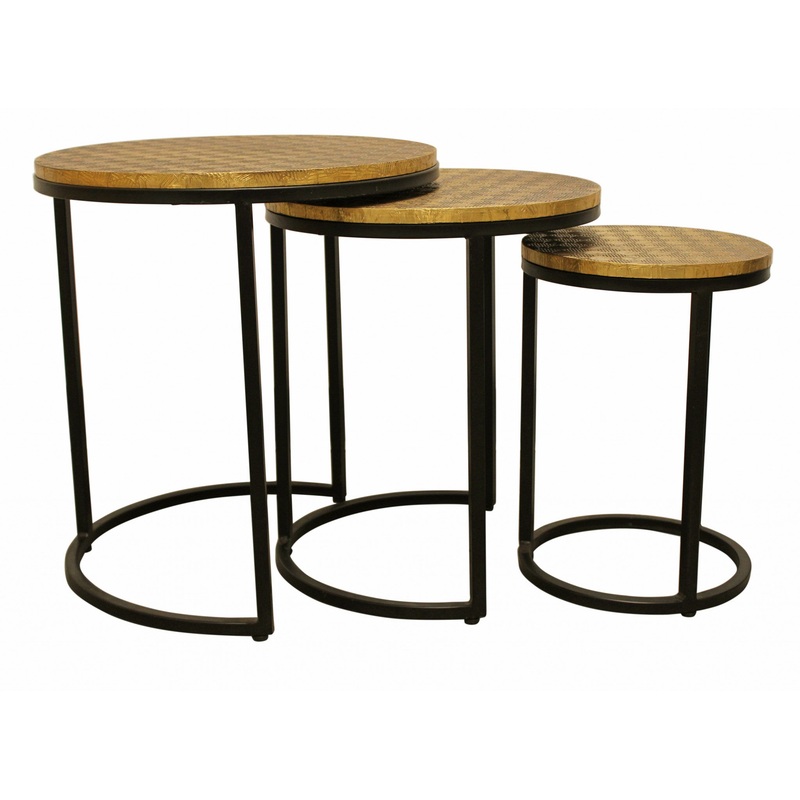 Set Of Three Black And Brass Round Nested Tables By Homeroots