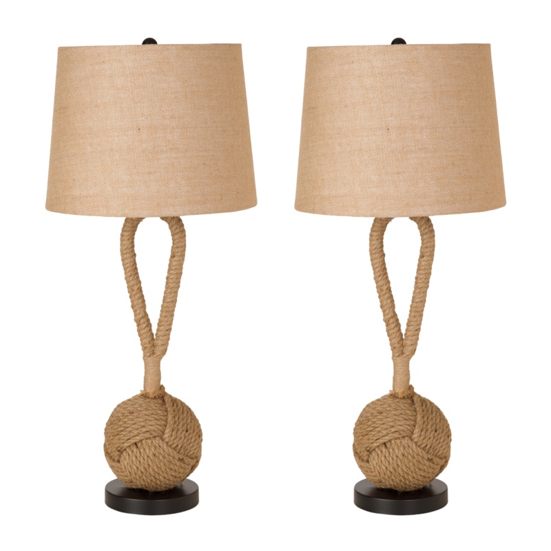 Set of Two Black Ceramic Novelty Table Lamps With Brown Empire Shade By Homeroots