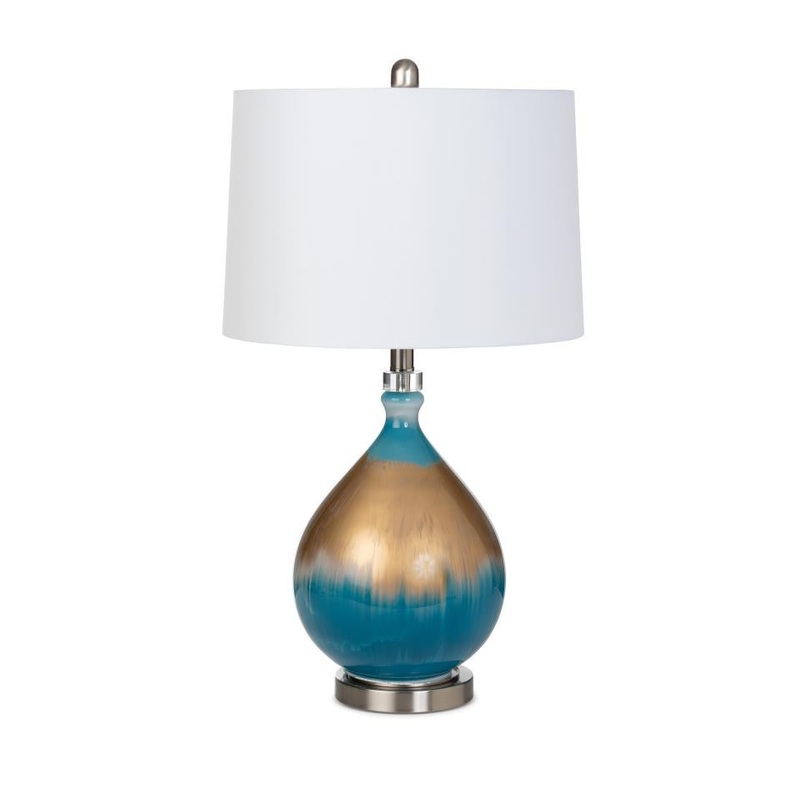 Set of Two Blue and Gold Ombre Glass Table Lamps With White Empire Shade By Homeroots