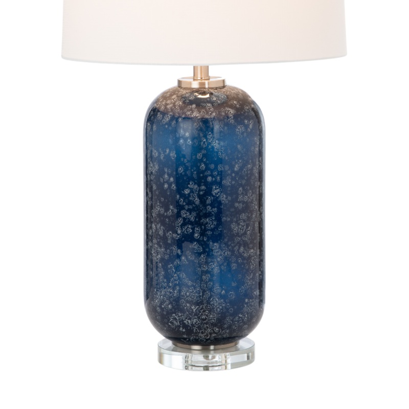 Set of Two Blue Crystal Table Lamp With White Drum Shade By Homeroots