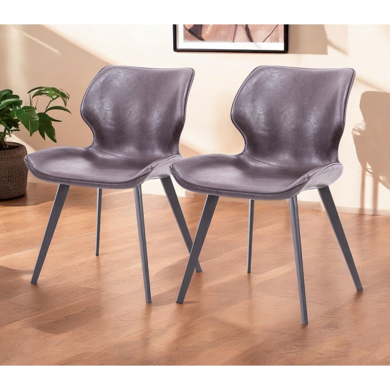 Set of Two Dark Brown And Black Upholstered Faux Leather Dining Side Chairs By Homeroots