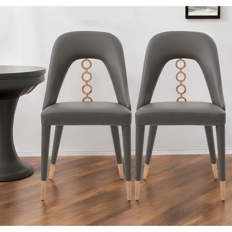 Set of Two Gray Faux Leather Dining Side Chairs With Rose Gold Accents By Homeroots