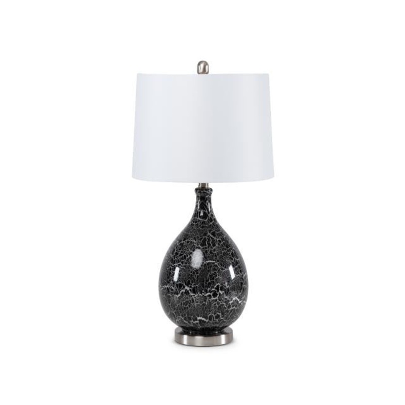 Set of Two Gray Glass Geometric Table Lamp With White Empire Shade By Homeroots