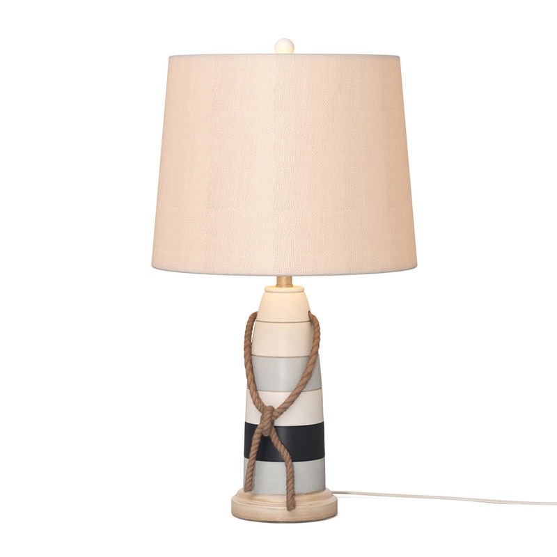 Set of Two Natural White and Blue Novelty Table Lamp Coastal With Off White Empire Shade By Homeroots