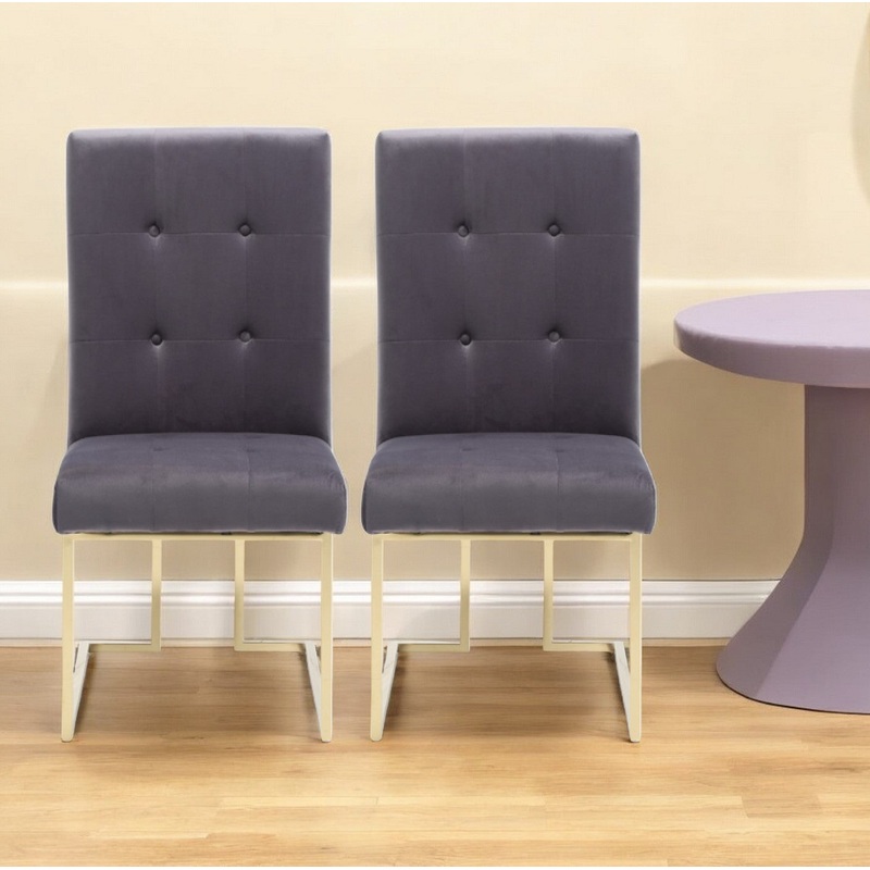 Set of Two Tufted Gray And Gold Upholstered Fabric Dining Side Chairs By Homeroots