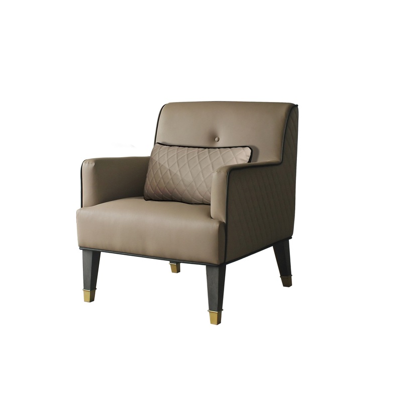 Tan and Charcoal Faux Leather Tufted Arm Chair And Toss Pillow By Homeroots