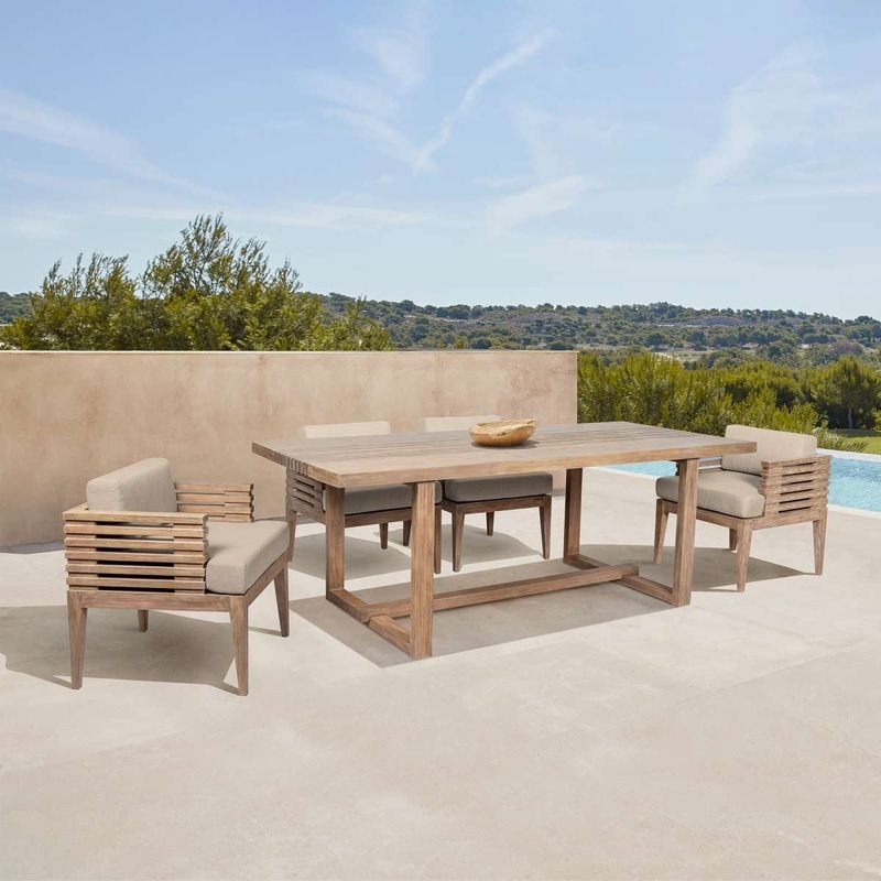 Vivid Outdoor Patio 5 Piece Dining Set in Light Eucalyptus Wood with Taupe Olefin Cushions By Armen Living