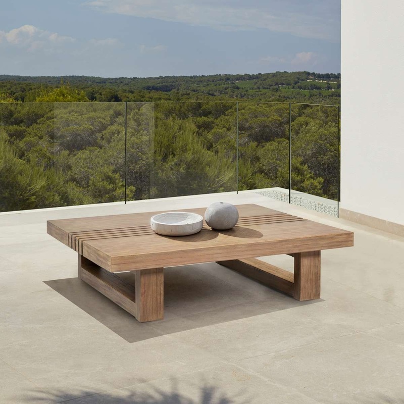 Vivid Outdoor Patio Coffee Table in Light Eucalyptus Wood By Armen Living