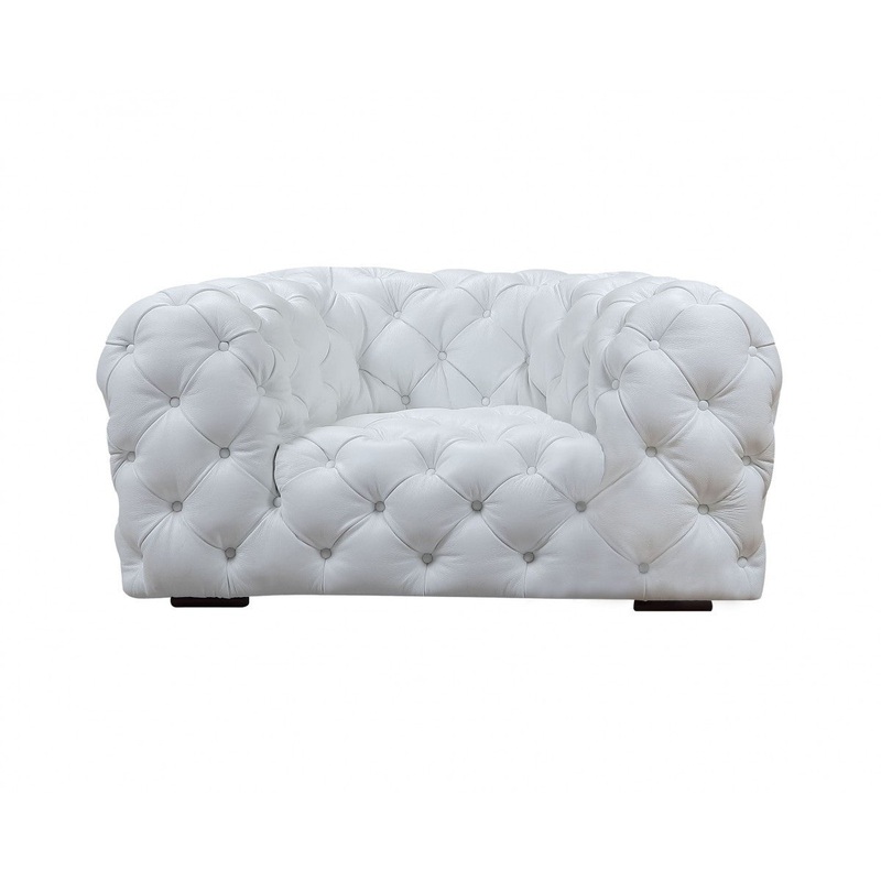 White And Black Top Grain Leather Tufted Arm Chair By Homeroots