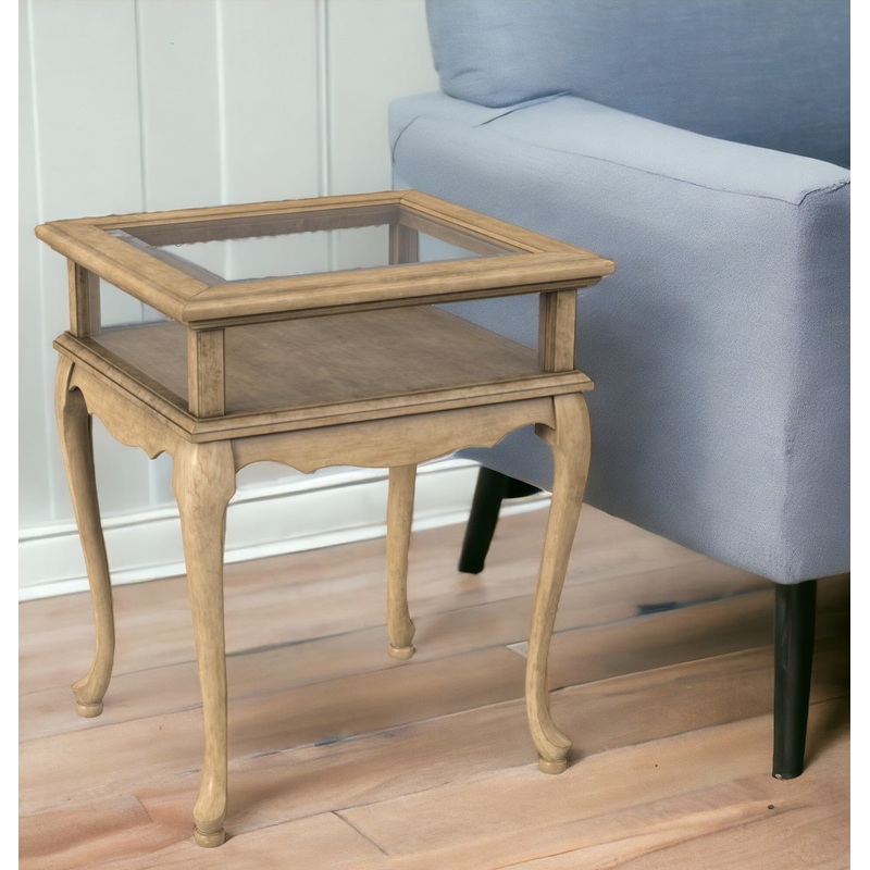 Beige Distressed Glass And Solid Wood End Table By Homeroots