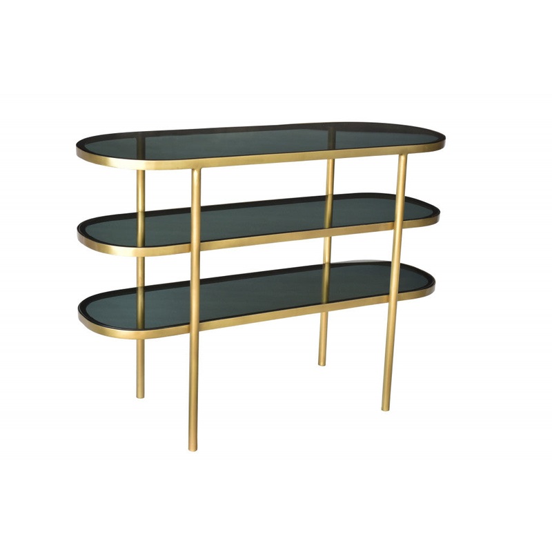 Black and Gold Glass Oval Console Table With Storage By Homeroots