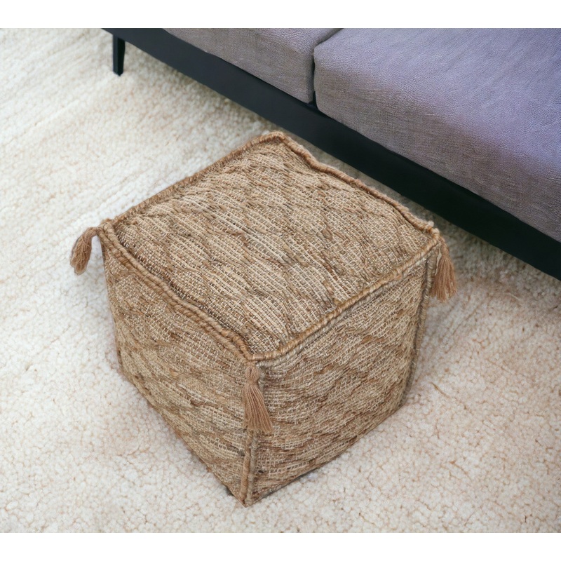 Brown Jute Cube Trellis Pouf Ottoman By Homeroots
