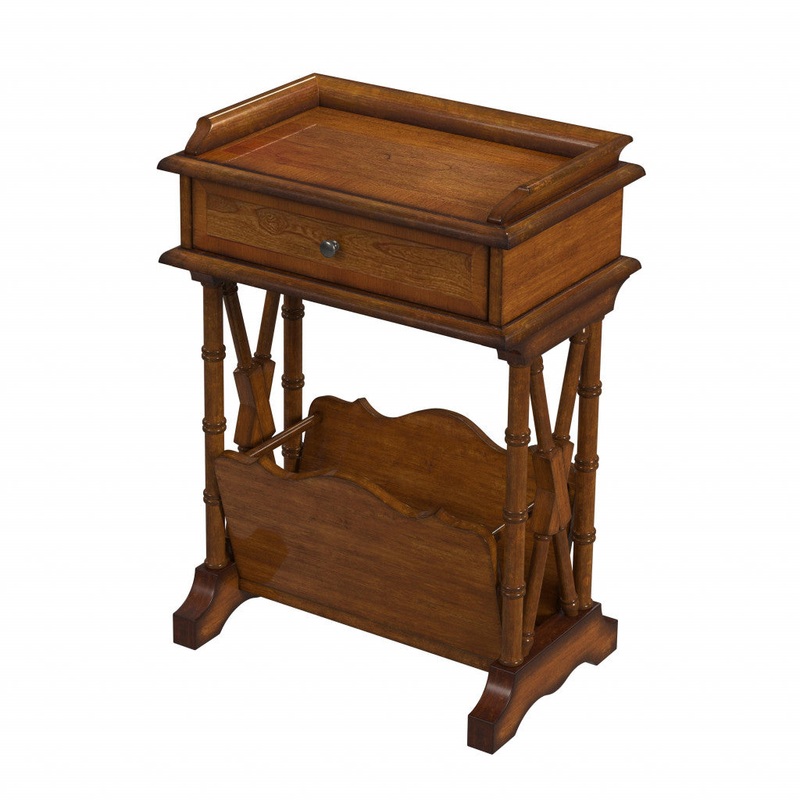 Brown Solid and Manufactured Wood End Table With Drawer With Magazine Holder By Homeroots