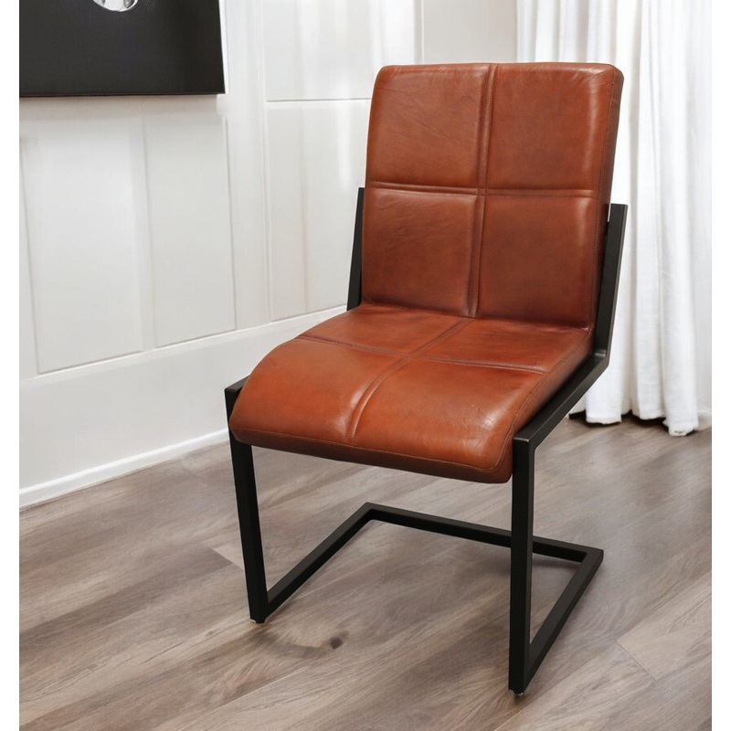 Cinnamon And Black Upholstered Leather Dining Side Chair By Homeroots