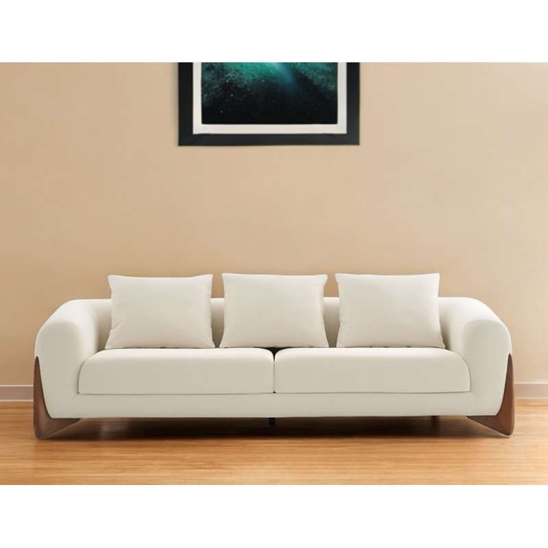 Cream Fabric Sofa With Wood Brown Legs By Homeroots