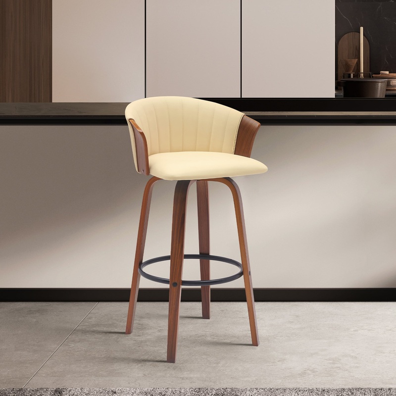 Diana 26" Swivel Walnut Wood Counter Stool in Cream Faux Leather By Armen Living