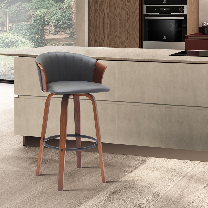 Diana 26" Swivel Walnut Wood Counter Stool in Gray Faux Leather By Armen Living