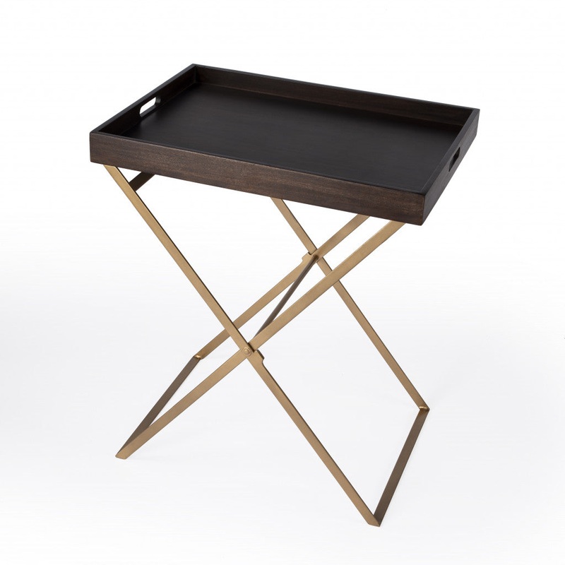 Gold And Walnut Solid Wood Rectangular End Table By Homeroots
