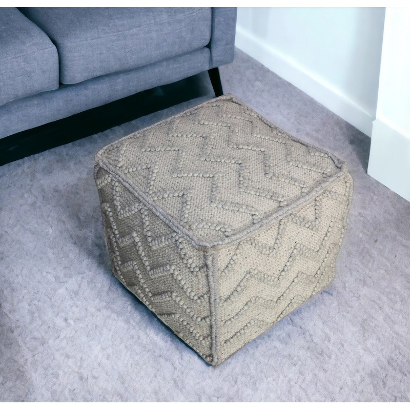 Gray Wool Cotton Blend Cube Chevron Pouf Ottoman By Homeroots